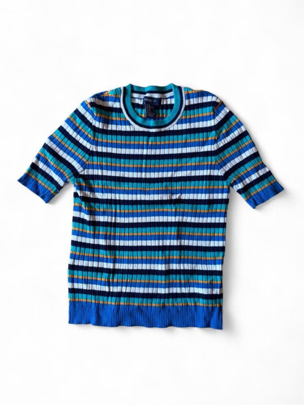 Forever21 Striped Short-Sleeve Knit Shirt - Blue Multi